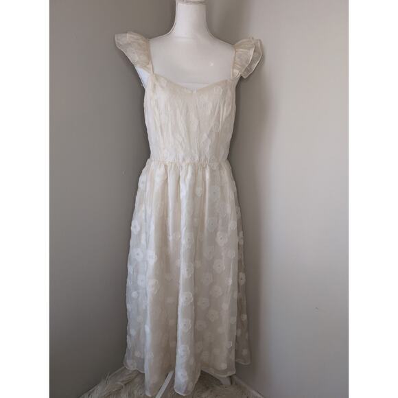 In February Ivory Cottagecore Midi Dress Large Feminine Boho Romantic - Picture 4 of 9